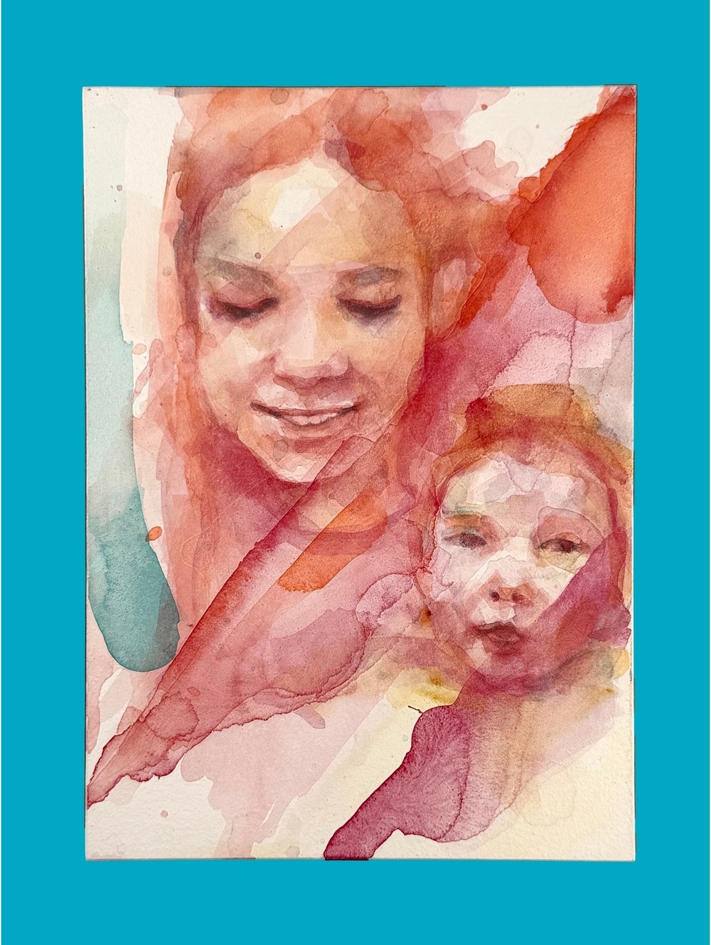 Contemporary Original Watercolor Two Sisters Ethereal Portrait Painting 5x7 Art